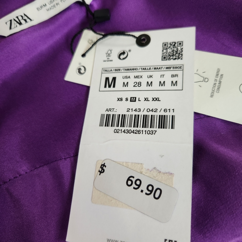 Zara nwt Satin effect wrap dress mini purple M - Picture 10 of 14